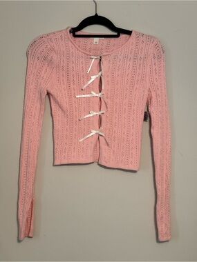 NWT Derek Heart Pink Bow-Front Knit Cardigan Sz M